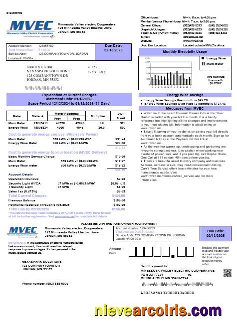 USA Minnesota Valley Electric Cooperative (MVEC) business utility bill
